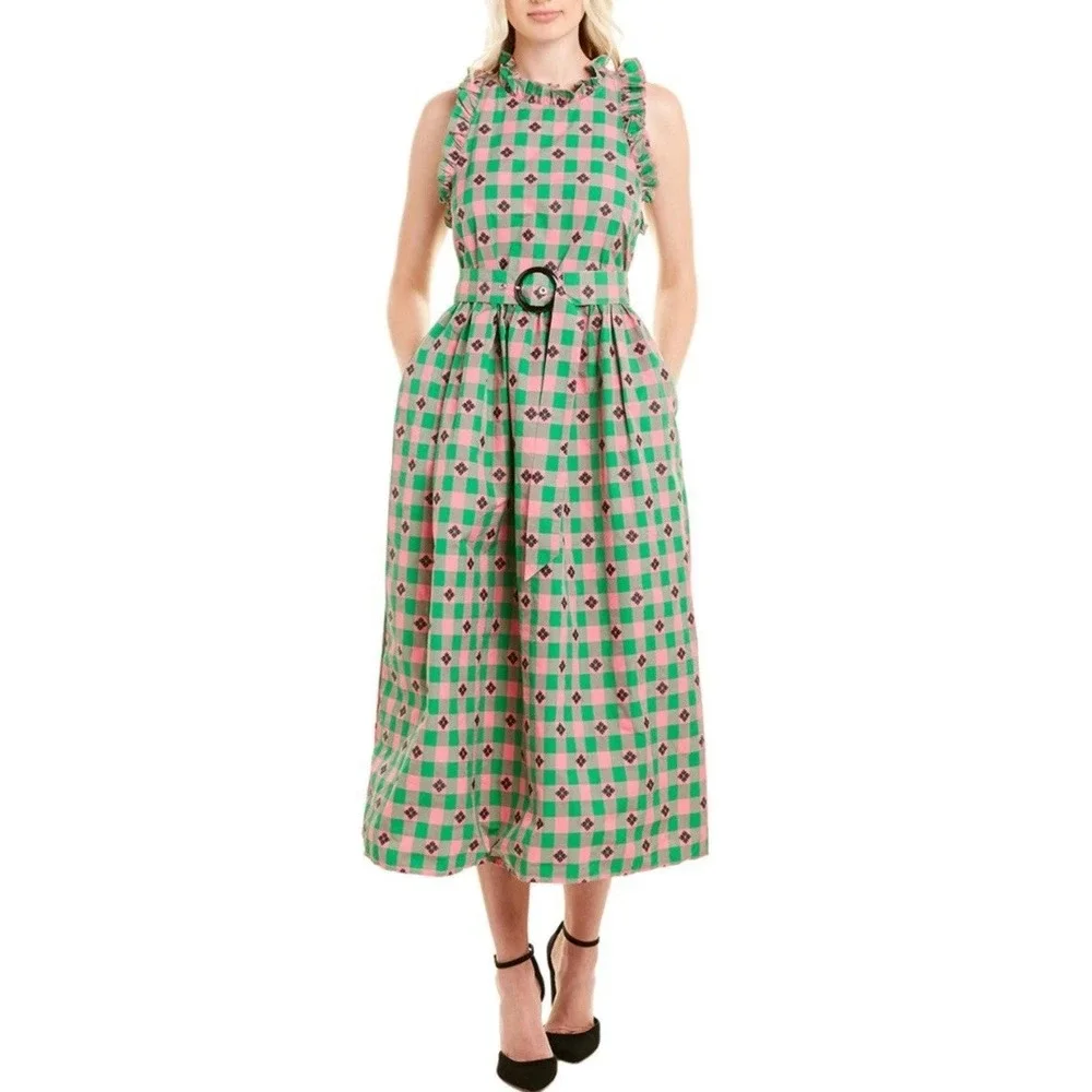 NWT Kate Spade‎ New York Green Pink Plaid Gingham Dress Women's 8 MSRP $598 - Picture 3 of 11